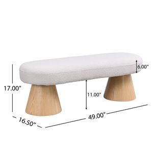 Panca imbottita beige per sala da pranzo, fondo letto, ingresso, pouf, sgabello da soggiorno con finitura in legno - Product Image 3