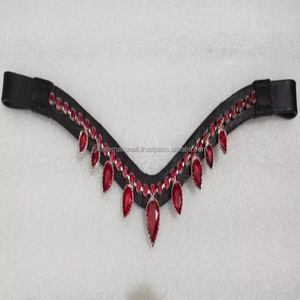 Banda para cejas de caballo de cuero indio de lujo de primera calidad con costuras hechas a mano Mega Bling y productos genuinos de caballo con cristales rojos - Product Image 3