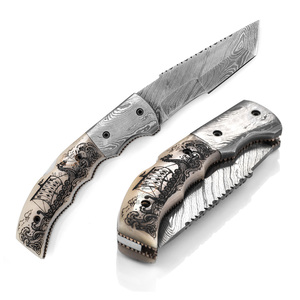 Cuchillo Plegable de Acero de Damasco de Grado Industrial Personalizado - Mango de Hueso de Camello con Grabado Láser - Storm Voyager 19cm de Longitud Total - Product Image 4