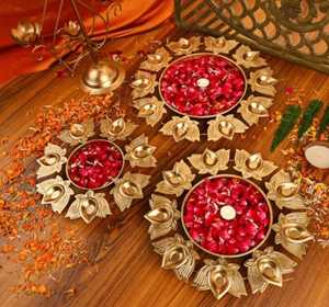 Handcrafted Metal Diya Shape Flower Urli Bowl for Floating Flowers Tea Light Candles Home Office and Diwali Decoration - Product Image 2