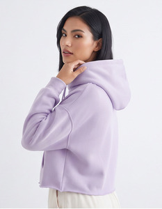 Women's Cropped Hoodie Zip Front Fleece <b>Sweat</b> Hoodie Casual Short Length Print Long Sleeve Autumn Wear Loose Fir Crop <b>Top</b> Ladies - Product Image 4