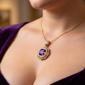 Colgante Cristiano de Amatista Natural con Cadena de Plata 925 Chapada en Oro de 14k, Diseño Europeo, Joyería Minimalista - Product Image 1