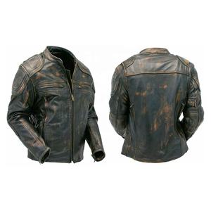 Veste de motard en cuir vieilli marron vintage pour homme, vestes grande taille avec fermeture éclair en cuir PU pour moto - Product Image 2