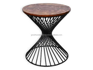 Table basse moderne en fil métallique avec plateau en bois de manguier, table d'appoint pour salon - Product Image 3