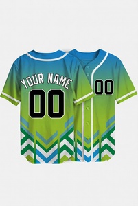 Maillot de baseball personnalisé bleu-vert à chevrons, sublimation, boutonné, uniforme d'équipe, t-shirt athlétique anti-humidité, OEM ODM - Product Image 4