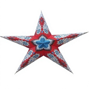 Lanterne en papier étoilée de 60 cm, artisanat indien Laxmans, rouge et bleu, impression sérigraphique, décoration traditionnelle de Noël, vente en gros - Product Image 1