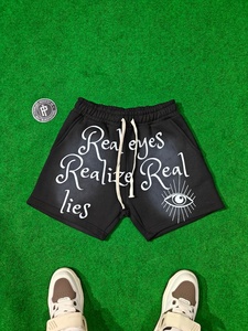 Conjunto de Camiseta y Pantalones Cortos de Verano para Hombre, Estilo Urbano, Algodón, Corte Regular, Cuello Redondo, Manga Corta, Real Eyes Realize Real Lies - Product Image 4