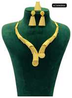 Ensemble de bijoux tendance en laiton plaqué or 24 carats, 4 pièces, collier, boucles d'oreilles, bracelet, bague, élégant cadeau pour femme pour mariage ou fête