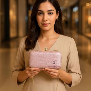 Magnifiques sacs à main de soirée couleur or rose avec motifs à carreaux, avec bandoulière chaîne amovible pour femmes - Product Image 1