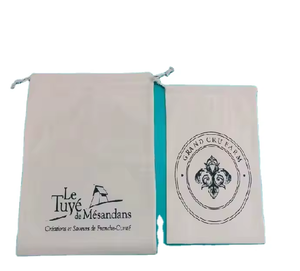 Sac à poussière en coton biologique imprimé avec logo personnalisé, écologique, en toile de mousseline, avec cordon de serrage, beige, poignée en coton recyclé, approvisionnement en gros - Product Image 5