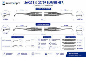 เครื่องมือขัดแต่งและขัดเงาคอมโพสิตสแตนเลส Dental 26/27S, 27/29 Burnisher สำหรับการปรับรูปทรงและขัดเงา OEM Zetomed Pro - Product Image 3