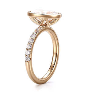 Bague de fiançailles classique en or massif 14 carats avec diamant ovale de 2 carats serti clos, certifiée GIA, style classique, diamant de laboratoire, bague de promesse - Product Image 3