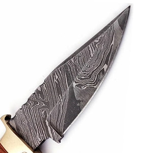 Cuchillo de Caza de Acero de Damasco con Mango de Madera de Espiga Completa, Cuchillo Utilitario Hecho a Mano para Supervivencia al Aire Libre, Camping y Bushcraft - Product Image 6