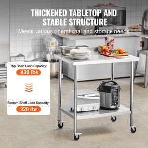 Tavolo da Lavoro Commerciale in Acciaio Inox 24 X 36 X 40 Pollici con Lavello, Banco da Lavoro in Metallo Resistente con Ruote, Tavolo da Lavoro 40 Pollici - Product Image 3
