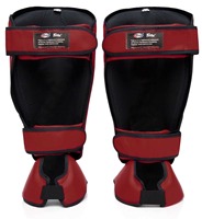 Protège-tibias professionnels en cuir Fairtex rouges – Équipement de protection de haute qualité pour l'entraînement quotidien et les exercices en salle de sport