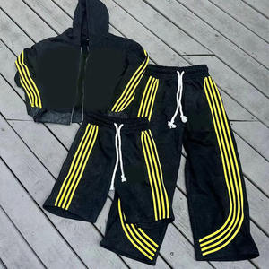 Conjunto de Sudadera con Capucha y Pantalones Deportivos con Logotipo Personalizado, Estilo Streetwear, Lavado Ácido, con Franjas para Hombre - Product Image 1