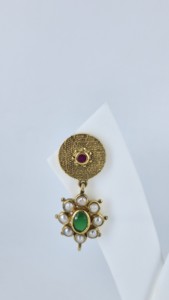 Jaipur Heritage Gold Plated Dangle Drop <b>Earrings</b> Natural Emerald Green Ruby <b>Red</b> Stone Pearl Flower <b>Earrings</b> for Women Wedding - Product Image 4