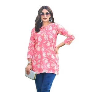 Nuevos estampados de lámina de algodón Premium con Kurtis bordados para mujeres Lanzamiento en línea Cintura tejida Cintura natural - Product Image 1