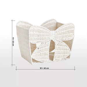 Handmade White Rattan Bow Shape <b>Storage</b> <b>Basket</b> <b>Wicker</b> Organizer Bin Woven Paper Hamper For Kids Toys Nursery Children Room - Product Image 3