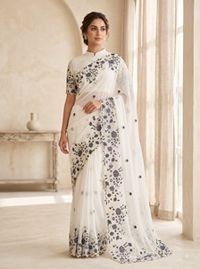 Sari Royal Premium pour Femme en Georgette Brodé Butta, Bordure Festonnée Élégante, Style Traditionnel, Tissu à Séchage Rapide, Assorti - Product Image 5