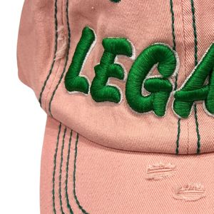 Pink and Green Distressed Baseball <b>Cap</b> with Green Embroidered Letter Design Adjustable Vintage Casual Outdoor Fashion Unisex <b>Hat</b> - Product Image 2