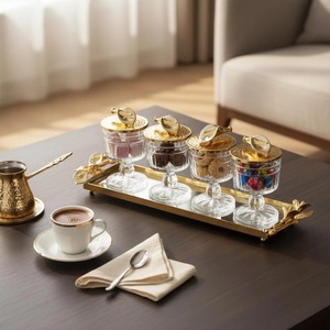 Luxury Glass Container Set With Gold Lid And Tray Ideal For Serving Dry Fruits To Guests In A Stylish Way And Useful For Gifting - Product Image 4