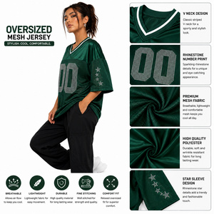 Camiseta de fútbol de malla personalizada con estampado, cuello en V, número de diamantes de imitación, manga corta, estilo urbano ecológico, ajuste holgado, venta al por mayor B2B - Product Image 4