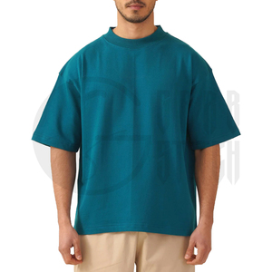 Camiseta Oversize para Hombre, Cuello Simulado, Manga Corta, Algodón, Ajuste Holgado, Estilo Casual Urbano, Lisa, de Gran Gramaje, Top de Moda de Verano - Product Image 2