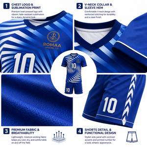 Ensemble Maillot et Short de Football Personnalisé Bleu Royal et Blanc avec Nom et Numéro, Motif Spirale Sublimé, Tenue d'Équipe OEM Usine Pro - Product Image 3