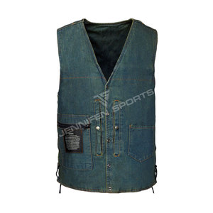Gilet en denim 100 % pour homme, délavé à l'acide, col en V, style décontracté avec fermeture boutonnée et laçage latéral, pour l'extérieur, saison automne - Product Image 3