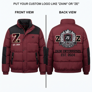 ZAINI ZE-291 320 GSM Waterproof Windproof Polyester Quilted Hooded Jacket Maroon Black Panel Style <b>Camouflage</b> Pattern Winter OEM - Product Image 1
