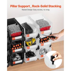 Paquete de 12 contenedores de almacenamiento de plástico de 14,8x8,5x7,1 pulgadas, contenedores transparentes negros apilables para organizar piezas pequeñas en la oficina - Product Image 4