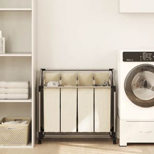 Panier à linge en acier crème 4 compartiments – Collection de paniers à linge pratiques - Product Image 1