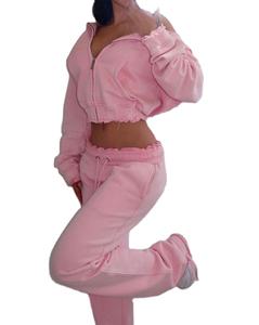 Conjunto de Sudadera con Capucha Corta y Cremallera Personalizada, Pantalones de Chándal de Pierna Recta, Chándal Desgastado con Logo, Tejido Transpirable Liso, 100% Algodón - Product Image 1