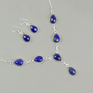 Wholesale 925 Sterling Silver Plated Natural Lapis Lazuli Gemstone Teardrop Multi-Stone <b>Necklace</b> and <b>Matching</b> Earrings Jewelry - Product Image 3