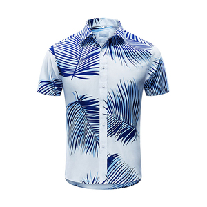 Chemise hawaïenne pour homme à manches courtes, imprimé palmiers bleus, col rabattu, respirante, idéale pour les vacances d'été - Product Image 1