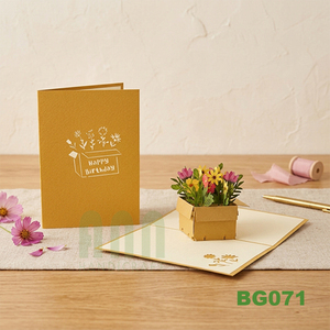 ANN HANDICRAFT Carte d'anniversaire 3D pop-up écologique faite à la main au Vietnam, design boîte à fleurs, dorure à chaud, découpe, papier rectangulaire - Product Image 6