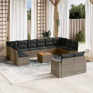 Conjunto de 13 Muebles de Jardín Modulares de Ratán PE Gris, Colección de Muebles de Exterior Grandes - Product Image 1