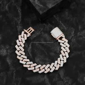 Luxury Two Tone Iced Out Cuban Link <b>Bracelet</b> with Rose Gold <b>White</b> Gold Lab Grown Diamond Pave Design - Product Image 5