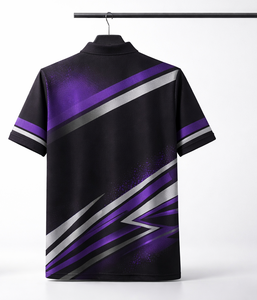 Mens <b>Black</b> Purple <b>Polo</b> <b>Shirt</b> Custom Sublimation Sportswear Graphic Stripe Golf Team Uniform Performance <b>Shirt</b> - Product Image 2