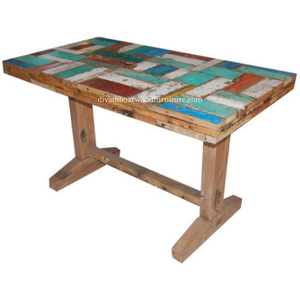 Mesa de Bar de Madera Reciclada de Barco con Tapa de Retazos Estilo Anders, Sistema de Patas Desmontable, Color Rústico Sostenible, Mueble de Pub Original - Product Image 2