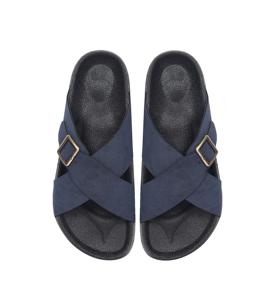 Sandales à enfiler bleu marine pour hommes, pantoufles à brides croisées avec boucle, chaussures décontractées à bout ouvert pour l'été et la plage - Product Image 1