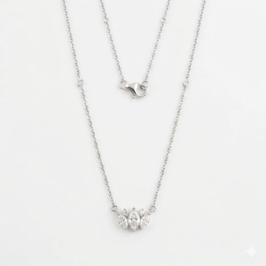 Collier en or rose 14 carats avec diamant de laboratoire en forme de pétale de lotus, pendentif délicat à trois diamants marquise, bijou floral tendance - Product Image 5