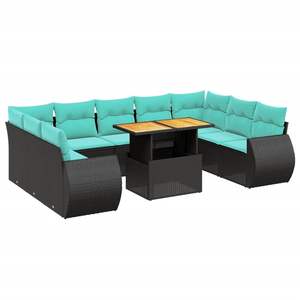 Juego de Sofás de Patio de 10 Piezas en Poliratán Negro con Cojines, Elegante Colección de Muebles para Exteriores - Product Image 2