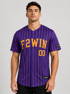 เสื้อเบสบอลผู้ชาย F2WIN ลายทาง แขนสั้น ระบายอากาศ แห้งเร็ว ทรงปกติ เอวยางยืด โลโก้ F2WIN ด้านหน้า 100% - Product Image 1