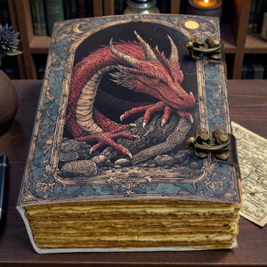 Carnet de notes vintage en cuir véritable imprimé à la main, style grimoire religieux classique, thème fantaisie antique - Product Image 2