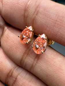 Sparkly Moissanite Pink Pear Cut Diamond Signet <b>Stud</b> Earrings 925 <b>Silver</b> Fine Jewelry Engagement for Women's Charm Gift Her - Product Image 2
