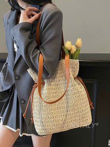 Sac à main en raphia de papier, nouveau style, prix de gros le plus bas, pour femme, été 2026, avec sac en cuir - Product Image 3