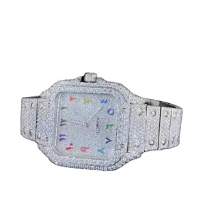 Reloj de diamantes de moissanita de alta calidad de lujo, banda de acero inoxidable certificada D VVS, relojes de prueba de diamantes de 20mm de ancho - Product Image 1