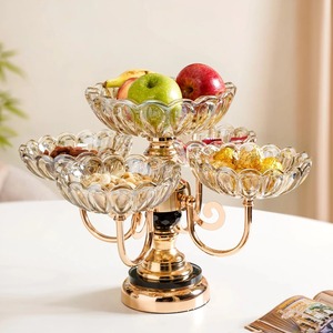 Premium <b>Crystal</b> Glass Decorative Bowl <b>Stand</b> Base With Golden Frame Perfect For Home Dining Table And Party Serving Display - Product Image 1